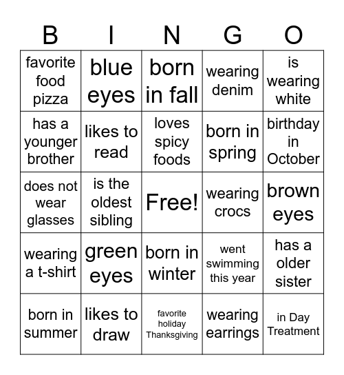 Find the One Bingo Card