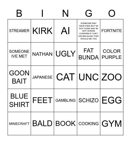 Untitled Bingo Card