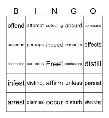 Syllable Division Bingo Card