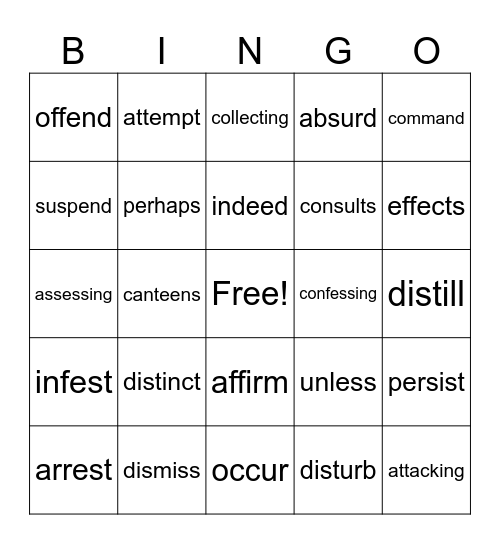 Syllable Division Bingo Card