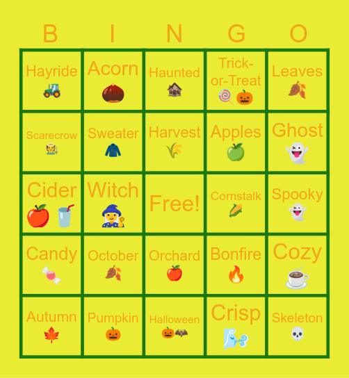 October Bingo Card