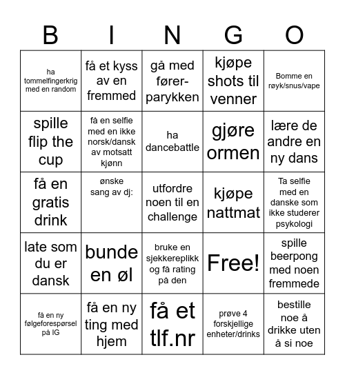 tour de fredagsbar Bingo Card