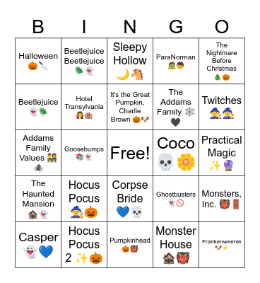 Seasonal Movie Titles Bingo Card