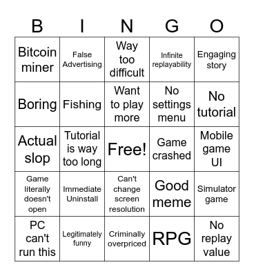 Random Game Bingo Card