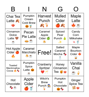 Drinks Perfect for October Bingo Card