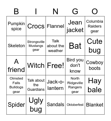 RWF Corn Maze Bingo Card
