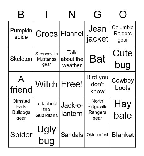 RWF Corn Maze Bingo Card
