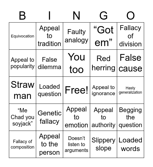Ai bros fallacy board Bingo Card