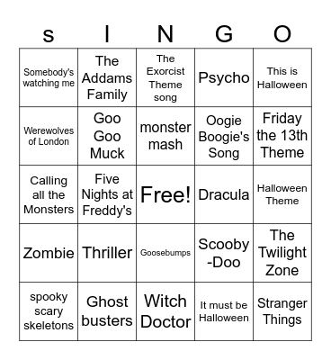 Halloween Music Bingo Card