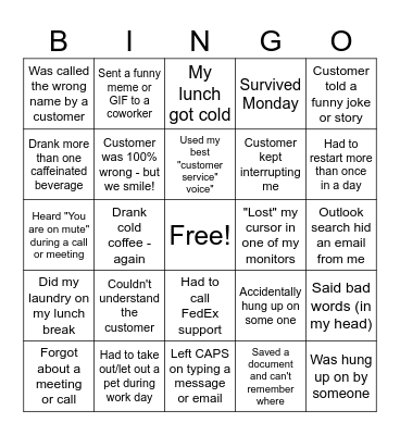 Customer Service Week Bingo Card