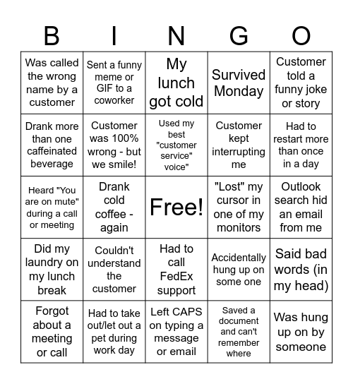 Customer Service Week Bingo Card