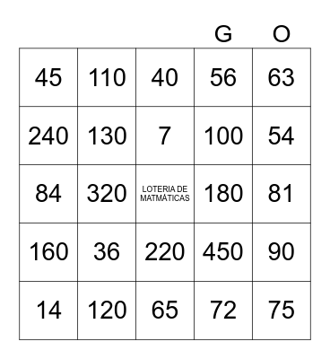 BINGO MATEMÁTICO Bingo Card
