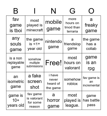 Untitled Bingo Card