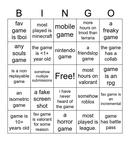 Untitled Bingo Card
