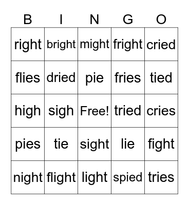 Long I (ie and igh) Bingo Card