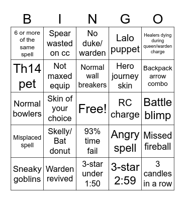 COC Bingo Card