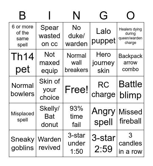 COC Bingo Card