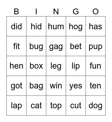 CVC Skill 2 Bingo Card