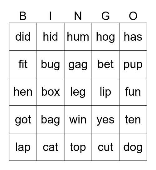 CVC Skill 2 Bingo Card