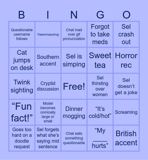 Selillu Bingo Card