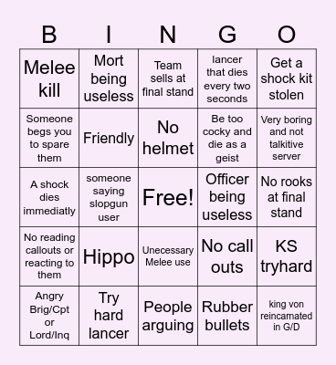 G/D bingo Card