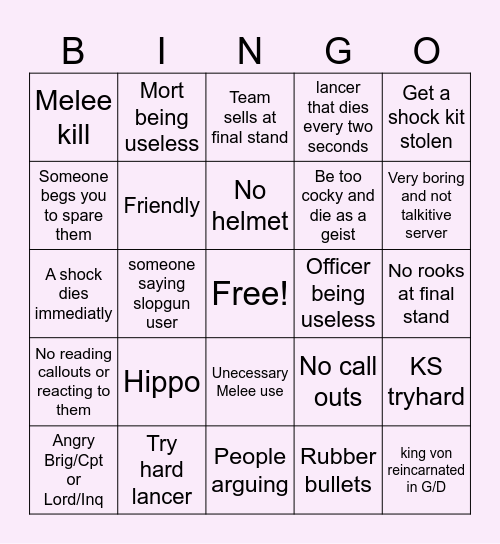 G/D bingo Card