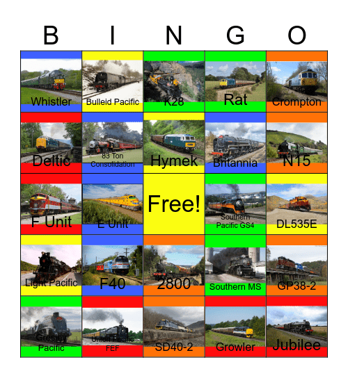 Colorful Steam and Diesel that I would like to repaint while Laurie passed away one day Bingo Card