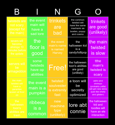 dandy's world halloween event bingo card Bingo Card