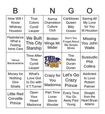 80's Music Bingo 1 Bingo Card