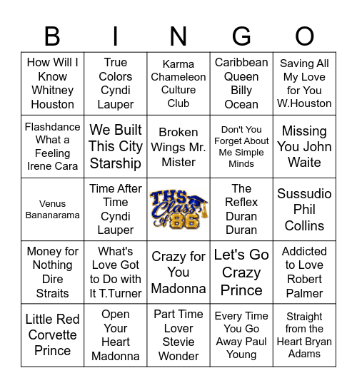 80's Music Bingo 1 Bingo Card