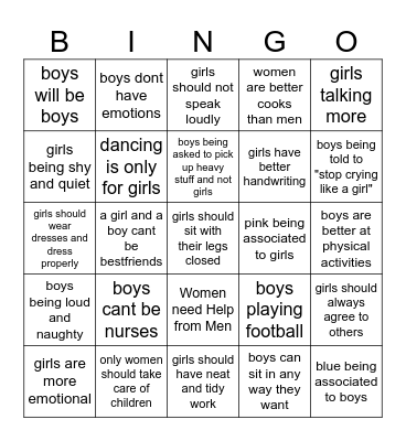GENDER STEREOTYPES Bingo Card