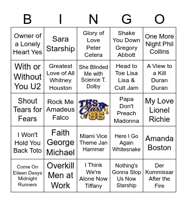 80's Music Bingo 2 Bingo Card