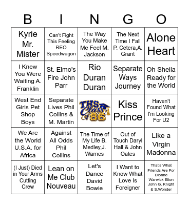 80's Music Bingo 3 Bingo Card