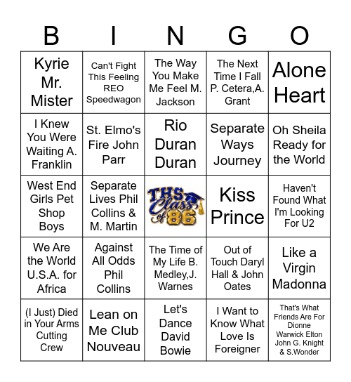 80's Music Bingo 3 Bingo Card