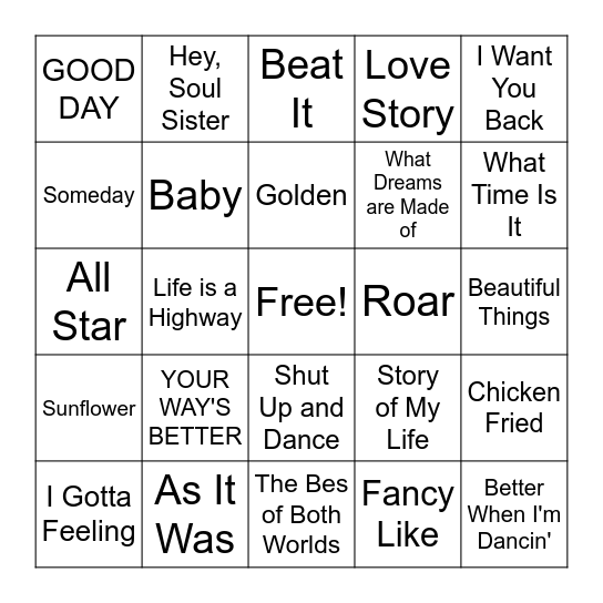 SINGO Bingo Card