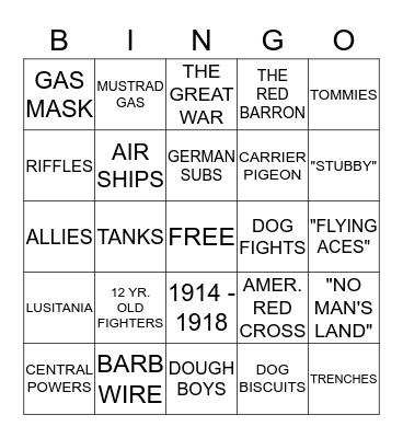 WORLD WAR I Bingo Card