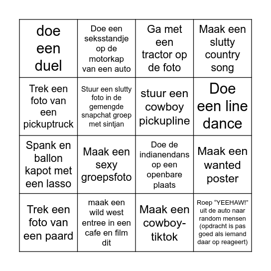 Cowboy & Indianen BINGO Card