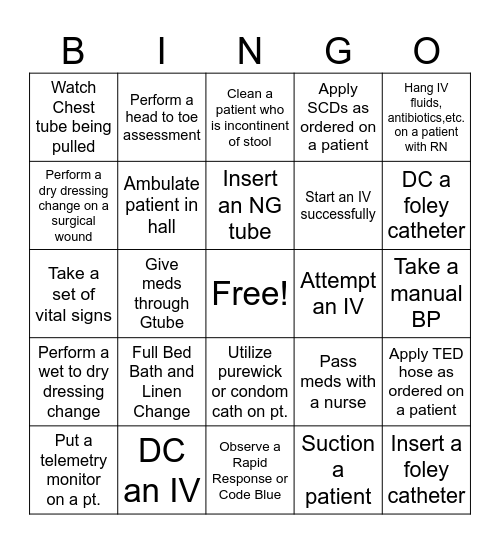 Fall of 2026 Clinical Bingo Card