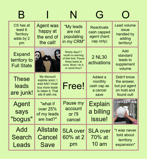Agent Lingo Bingo Card