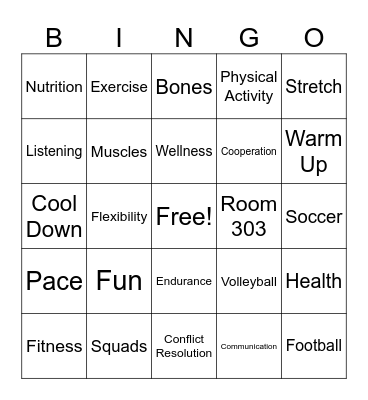 Health and PE Bingo Card