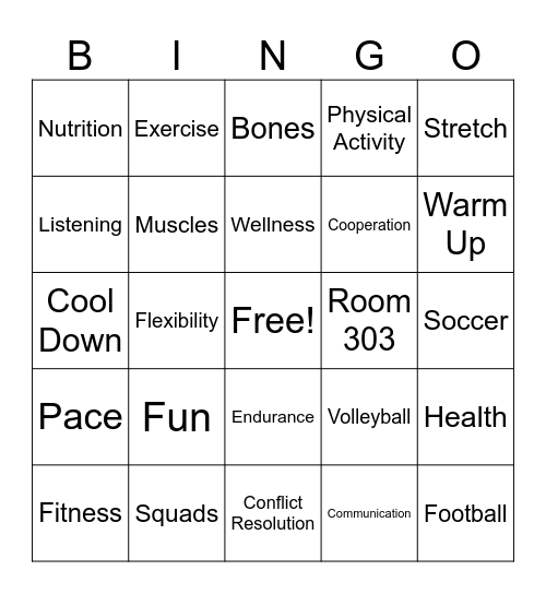 Health and PE Bingo Card