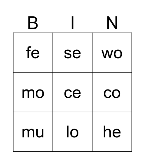 Silabas con E y O Bingo Card