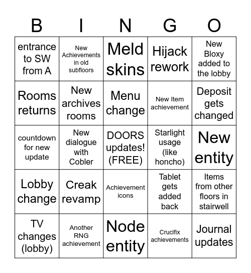 doors Bingo Card