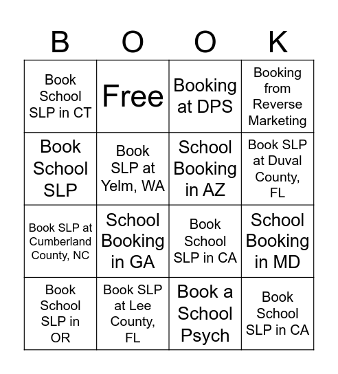 Schools Bingo Card