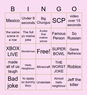 Yo mama Bingo Card