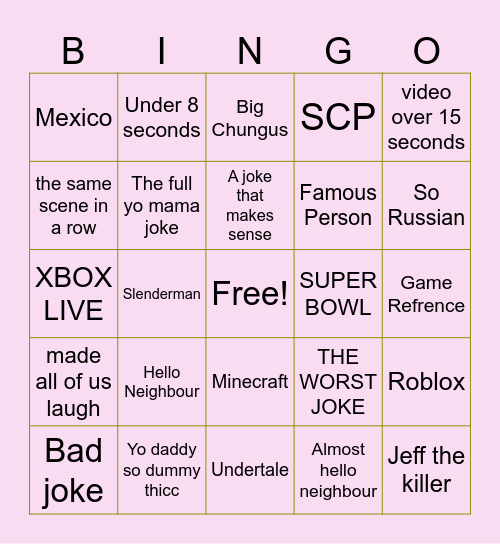 Yo mama Bingo Card