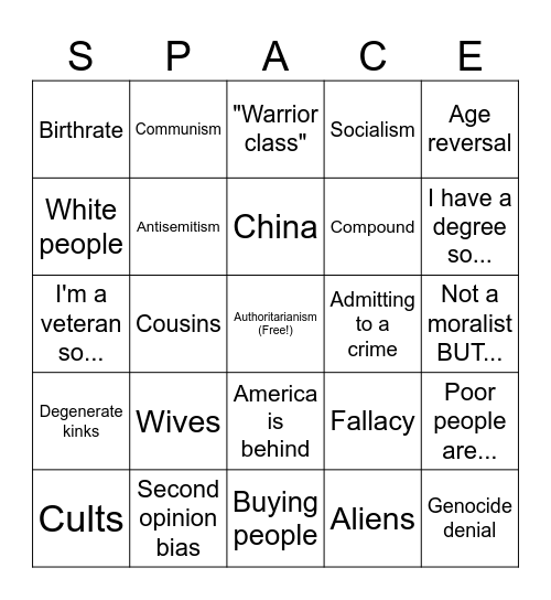 Bingo: Savage Edition Bingo Card