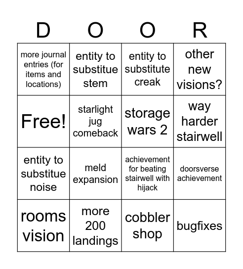 UPDATE BINGO Card