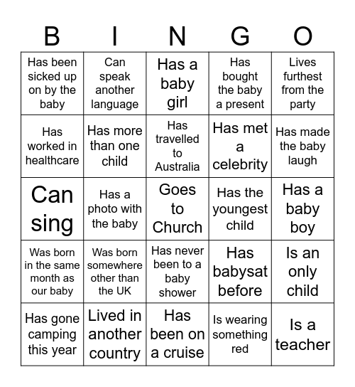 Find the Guest Bingo Card