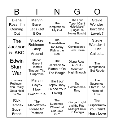 Radio Bingo Motown Bingo Card